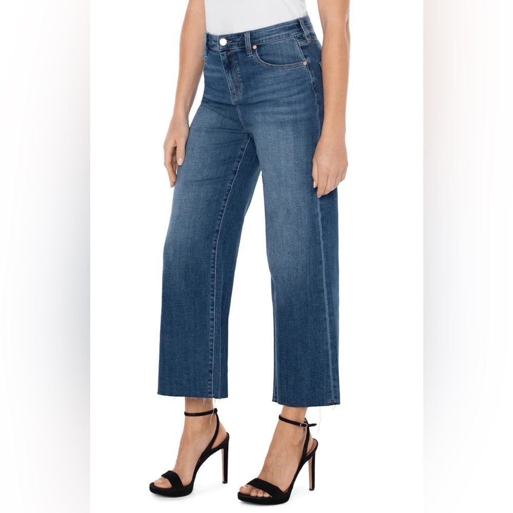 Liverpool Stride Wide Leg Crop Jean Sz 8/29 High Waisted in Jordan Blue Stretch